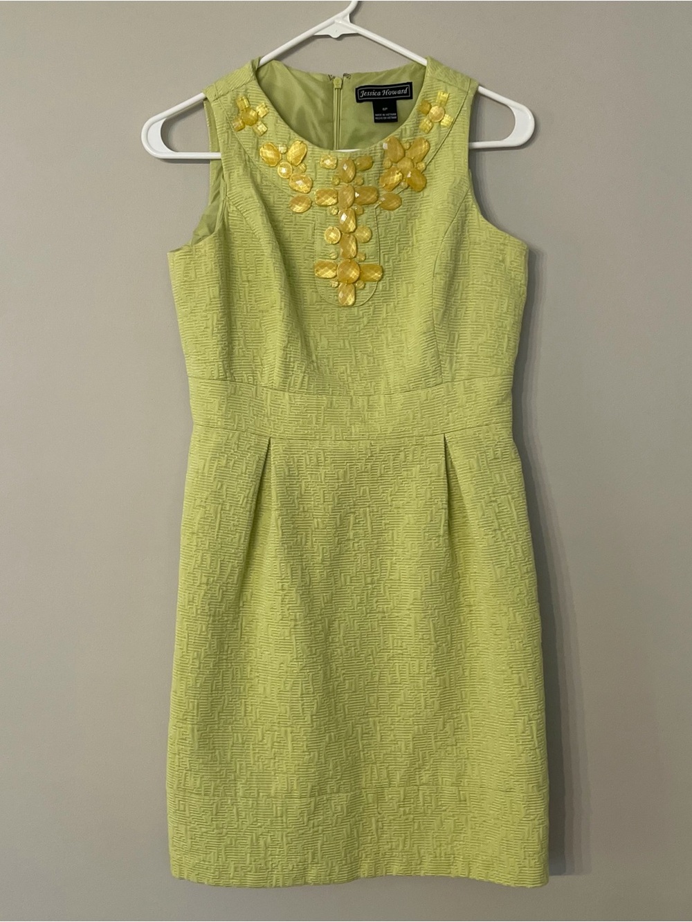 Jessica Howard Lime Sleeveless Sheath Dress with Yellow Floral Embellishment